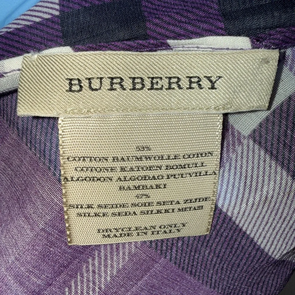 Burberry Nova Check Cotton & Silk Purple Lightweight Scarf Made in Italy  *READ